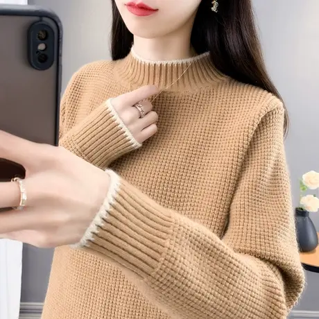 2023年秋冬新款半高领毛衣女套头加厚洋气针织衫女长袖打底毛衣女图片