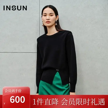 恩裳2023秋季新款自然环保法式休闲羊毛混纺收腰针织衫女商品大图