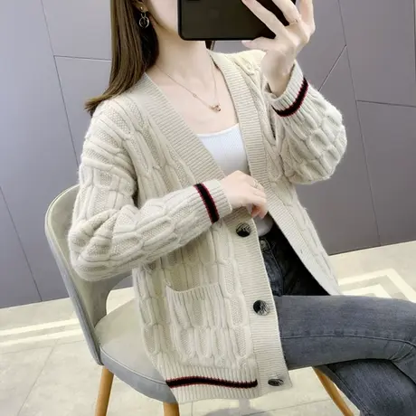 2023年新款开衫毛衣外套女麻花针织外套宽松洋气毛衣开衫女早春款图片