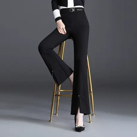 黑色开叉喇叭裤2023秋季新款女士通勤长裤修身显瘦微喇裤休闲裤子图片