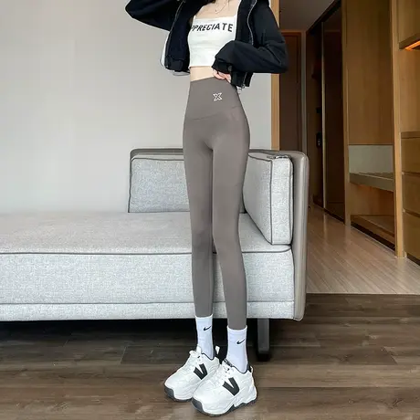 灰色鲨鱼裤女外穿春秋2023新款无尴尬线紧身收腹提臀瑜伽芭比裤潮图片