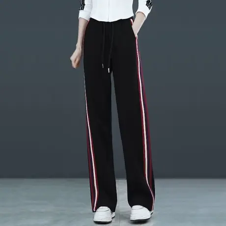 白色运动阔腿裤女秋季新款减龄显瘦潮流女装高腰休闲宽松直筒长裤图片