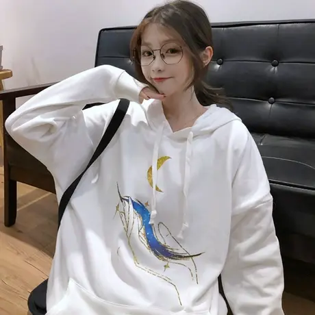 日系古着vintage卫衣女夏薄款长袖宽松韩版潮ins上衣bf慵懒风外套商品大图