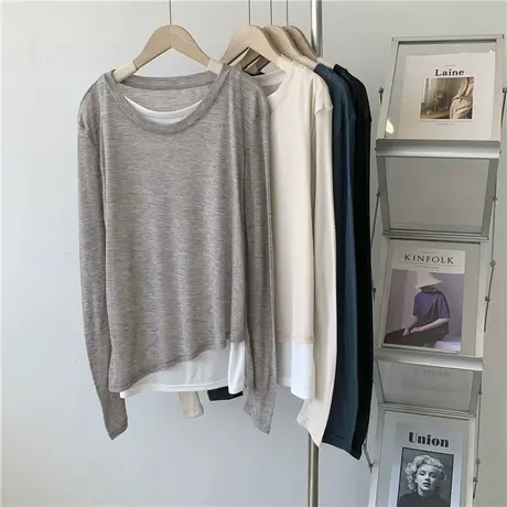 舒适泊罗纹假两件舞蹈服女特薄设计感瑜伽服练功服长袖T恤上衣女商品大图