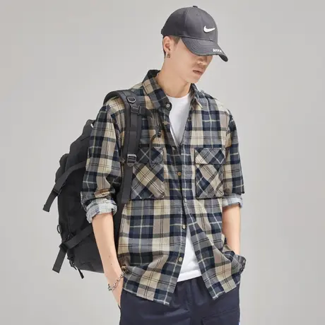 Modi Nick/摩帝尼克爆款复古格子男士衬衫宽松长袖休闲潮流男衬衣图片