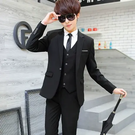 西服套装男士三件套四季韩版修身小西装职业正装伴郎新郎结婚礼服图片