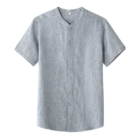 萨法瑞断码99亚麻短袖衬衫男休闲宽松纯色中国风盘扣男士棉麻衬衣图片