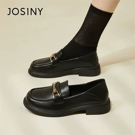 Josiny/卓诗尼黑色乐福鞋女2024新款春季英伦风百搭一脚蹬女鞋子商品大图