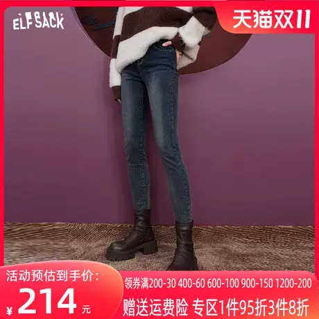 妖精的口袋高腰直筒牛仔裤女2023冬季新款小个子复古修身显瘦长裤商品大图