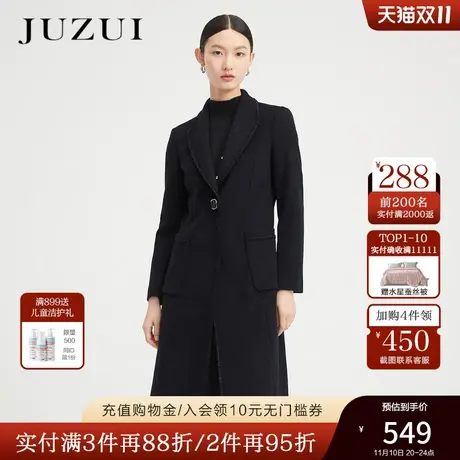 【断码秒】玖姿奥莱羊毛黑色小香风复古青果领女毛呢大衣冬季新款图片