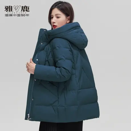 雅鹿连帽羽绒服女短款2022冬季新款小个子妈妈款休闲宽松保暖外套商品大图