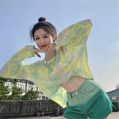 气质别致网纱蕾丝雪纺衫长袖防晒衣夏季薄款高端小衫时尚洋气上衣图片