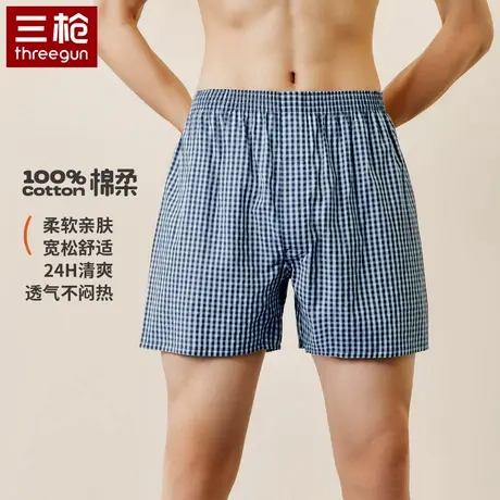 三枪格子内裤夏季男士阿罗裤家居裤夏睡裤短裤纯棉打底男平角裤棉商品大图