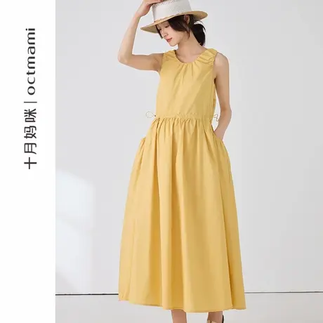 十月妈咪孕妇连衣裙2025新款夏季外穿宽松抽绳松紧腰背心裙夏装商品大图