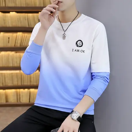 夏季新款薄款男装上衣服渐变长袖t恤男士春秋衣潮流时尚休闲卫衣商品大图