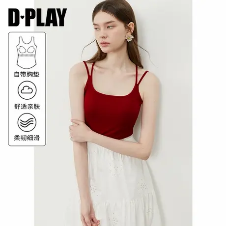 DPLAY【惠品】2025年夏季新款红色吊带背心女含胸垫修身内搭上衣图片