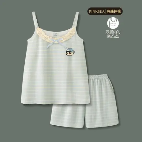 全棉睡衣女夏款纯棉吊带背心短裤家居服夏天夏季薄款小性感套装图片