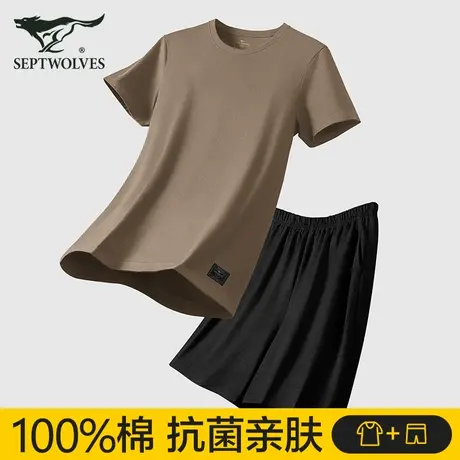 七匹狼男士睡衣纯棉夏季家居服2025新款薄款透气外穿全棉居家套装商品大图