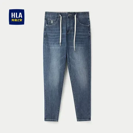 HLA/海澜之家抽绳松紧腰牛仔裤25春夏新五袋款时尚锥形九分裤子男图片
