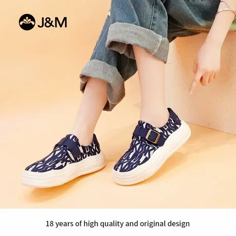 J＆M/快乐玛丽2025新款秋季透气一脚蹬帆布鞋软底懒人休闲运动鞋商品大图