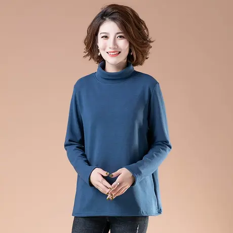 冬季加绒加厚高领打底衫女加肥加大码宽松显瘦女T恤纯色百搭体恤商品大图