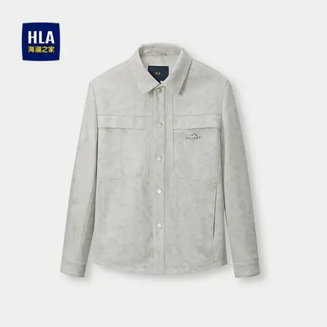 HLA/海澜之家精致绣花装饰翻领夹克25秋季新款斜纹按扣休闲外套男图片