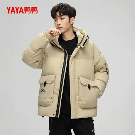 鸭鸭时尚羽绒服男款2024冬季新款百搭短款连帽加厚鸭绒休闲外套A商品大图