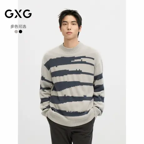 2024年冬季品GXG男士撞色拼接宽松潮搭针织衫毛衣男商品大图