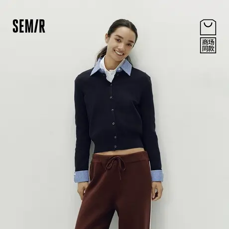 [商场同款]森马针织开衫女格纹衬衫领秋季2025新款假两件衣服时尚图片
