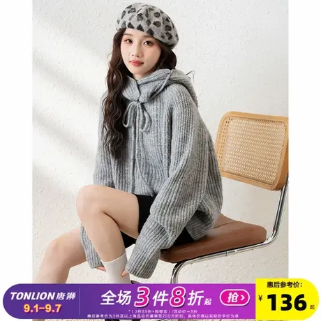 唐狮2024新款秋冬毛衣女韩版宽松慵懒灰色圆领套头针织毛线衫休闲商品大图