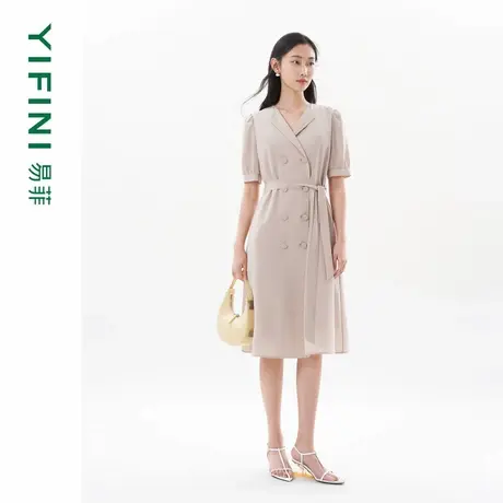 [专柜同款]Yifini/易菲短袖翻驳领西装裙女夏装新款连衣裙商品大图