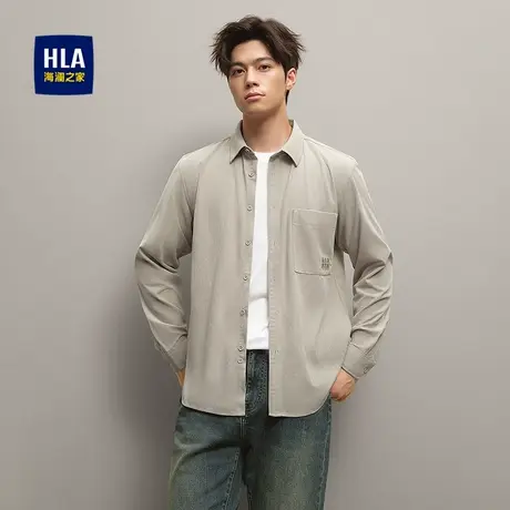 HLA/海澜之家简约纯色长袖休闲衬衫25秋季新款时尚舒适亲肤上衣男商品大图