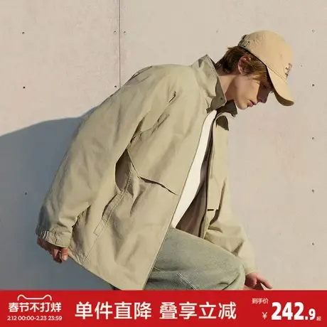 唐狮2026春季新款立领外套男百搭简约风卡其色休闲宽松男士上衣图片