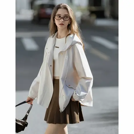 唐狮春秋短款外套女连帽休闲风宽松时尚洋气米白今年流行爆款TUTA商品大图