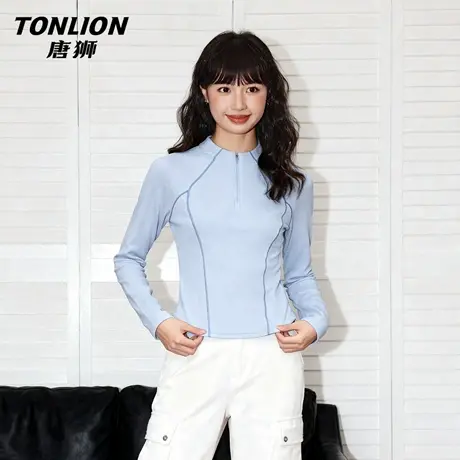 唐狮官方修身长袖t恤女2026新款春夏半拉链速干运动服短款上衣VC图片