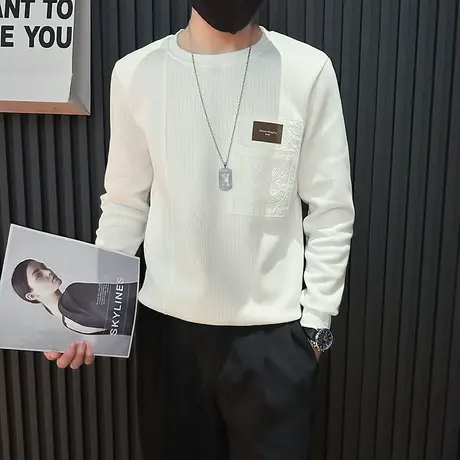 秋季卫衣男2023小众个性潮流拼接上衣休闲长袖打底衫潮牌青年体恤商品大图