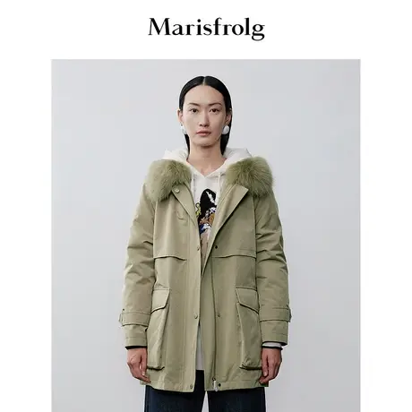【商场同款】玛丝菲尔冬季新款卡其色毛绒翻领工装派克服商品大图