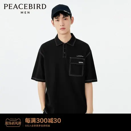 太平鸟男装 明线polo衫男2023年夏季新款宽松纯棉翻领短袖体恤男图片