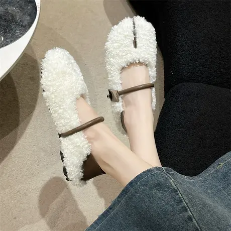 鞋子女秋冬孕妇鞋2023年新款浅口一脚蹬温柔百搭配裙子平底豆豆鞋商品大图