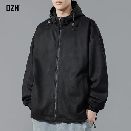 男士黑色麂皮绒外套男秋季潮高级感休闲连帽夹克男款2023新款上衣商品大图