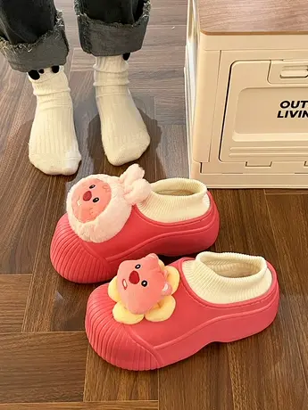 雪地靴松糕包头拖女鞋2023年冬季可爱短毛绒厚底防水防滑增高拖鞋商品大图