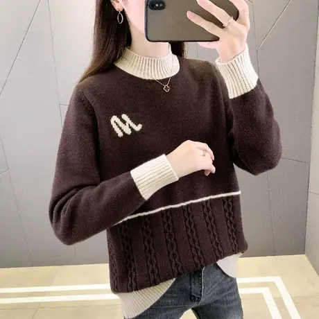 内搭拼色半高领毛衣女款2023新款秋冬爆款冬季加厚针织打底衫上衣图片