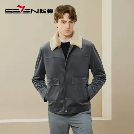 【灯芯绒】柒牌男装夹克男秋冬厚款仿羊羔绒可拆卸翻领工装风外套商品大图