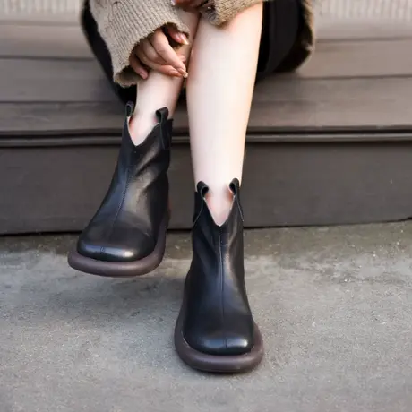 Artmu阿木原创复古靴子女2023新款真皮平底短靴女马丁靴舒适百搭图片