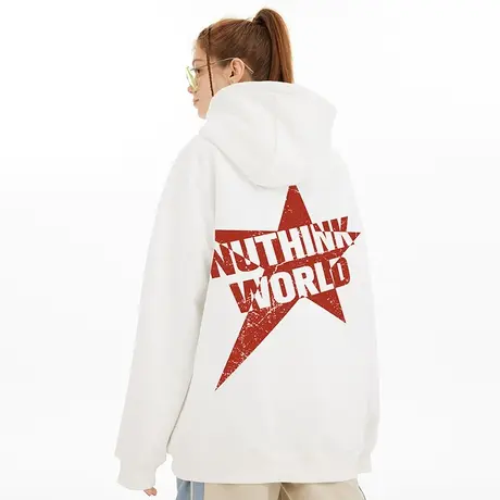 Nuthink美式复古字母连帽卫衣男宽松潮牌大码男女同款春季外套潮商品大图