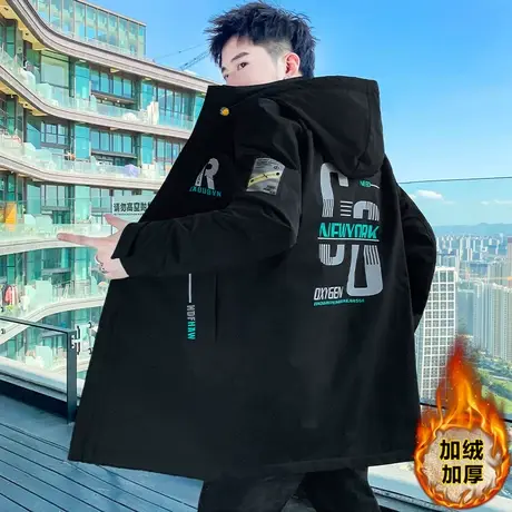 风衣男士中长款加绒加厚外套2025新款春秋冬季韩版潮流痞帅气夹克商品大图