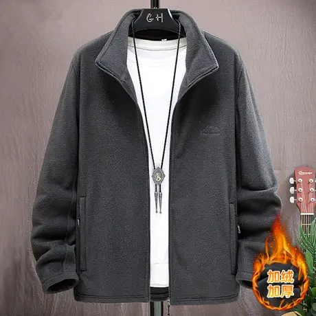 抓绒衣外套男秋冬季加厚保暖摇粒绒冲锋上衣男士潮流ins立领夹克商品大图