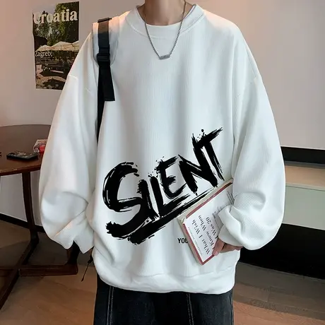 华夫格卫衣男春秋季潮牌潮牌长袖t恤男新款宽松圆领情侣装打底衫T商品大图