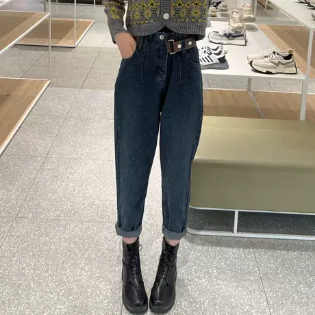 高腰哈伦牛仔裤女秋季新款修身显瘦显高时尚百搭宽松简约潮流长裤商品大图