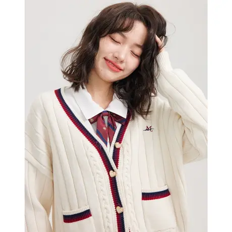 尔给小众别致温柔风软糯v领毛衣开衫外套女2022新款秋冬外穿慵懒商品大图